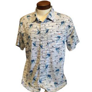 Salt Life SLX mens Shirt casual button down blue & white tropical print short sl